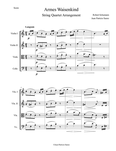 Schumann, R: Album for the Young - The Poor Orphan (Armes Waisenkind) - Intermediate String Quartet