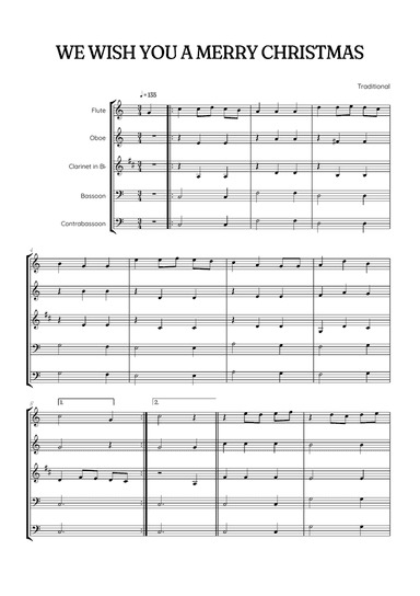 We Wish You a Merry Christmas for Woodwind Quintet • easy Christmas sheet music