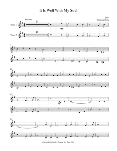 It Is Well With My Soul (F instrument duet, parts only)