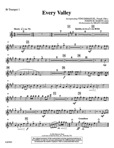Every Valley (from The Winter Rose) (arr. Brant Adams) - Bb Trumpet 1