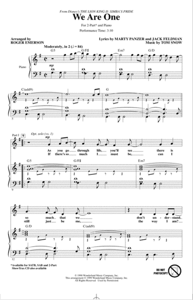 We Are One (from The Lion King II: Simba's Pride) (arr. Roger Emerson)