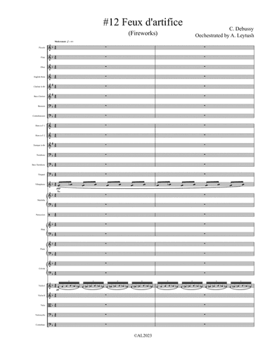 C. Debussy - Prelude #12 (II),"Fireworks ", Orchestrated by A. Leytush - Score Only