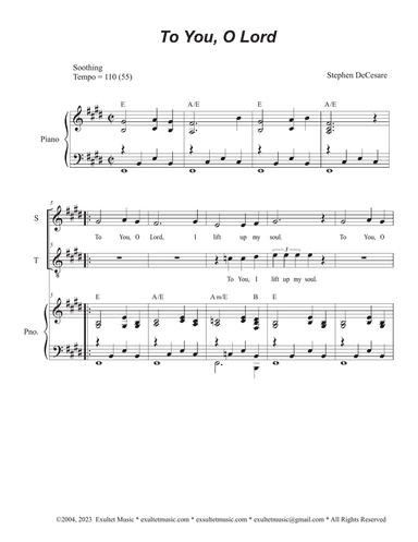 To You, O Lord (2-part choir - (Soprano and Tenor)
