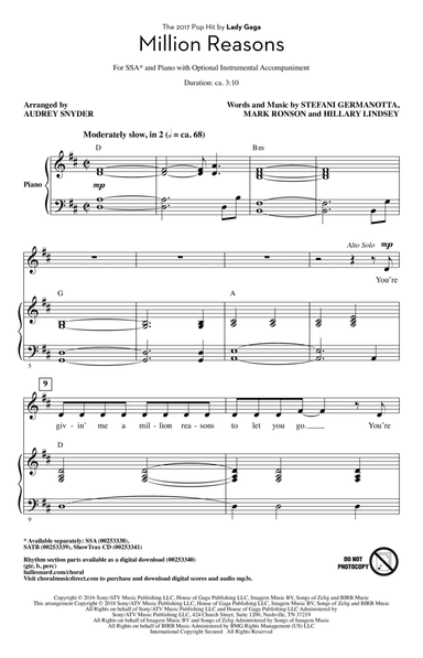 Million Reasons (arr. Audrey Snyder)