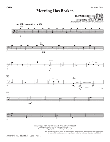 Morning Has Broken (New Edition) (arr. John Leavitt) - Cello