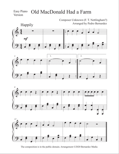 Old MacDonald Had a Farm - Easy Piano