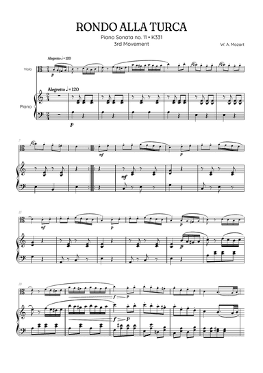 Rondo Alla Turca (Turkish March) • viola sheet music with piano accompaniment