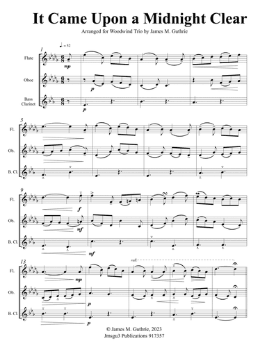 It Came Upon a Midnight Clear for Woodwind Trio