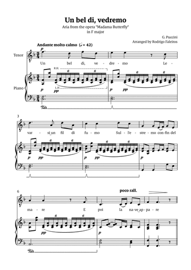 Un Bel Di Vedremo (from Madama Butterfly) - for Tenor - in F major