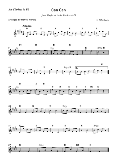 Can Can - J. Offenbach - Clarinet in Bb solo (with chords)