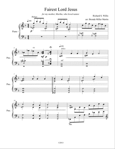 Fairest Lord Jesus (Solo Piano Arrangement) Richard S. Willis Arr. Brenda Martin