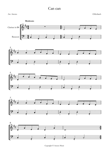 Offenbach can can easy Clarinet and Bassoon sheet music