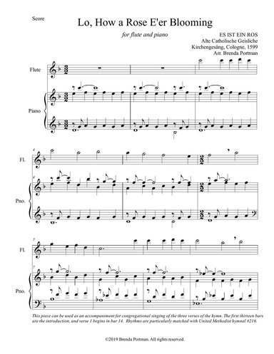 Lo, How a Rose E'er Blooming (flute/piano), arr. Brenda Portman