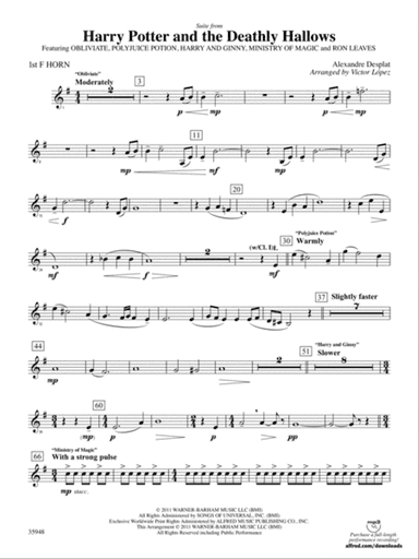 Harry Potter and the Deathly Hallows, Part 1, Suite from: 1st F Horn
