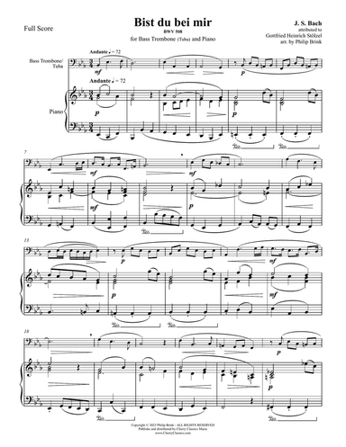 Bist du bei mir for Bass Trombone or Tuba and Piano