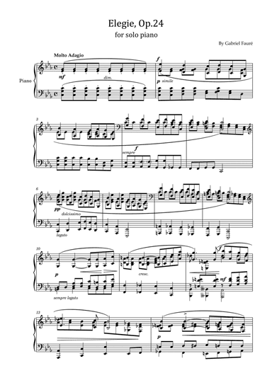 Gabriel Fauré - Elégie Op.24 - For Piano Solo