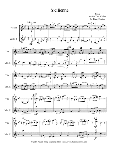 Faure Sicilenne for Two Violins