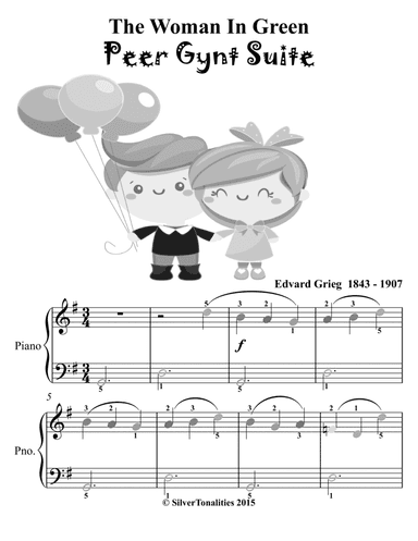 Woman In Green Peer Gynt Easiest Piano Sheet Music with Colored Notes