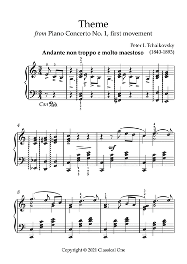 Tchaikovsky - Theme from Piano Concerto No.1(With Note name)