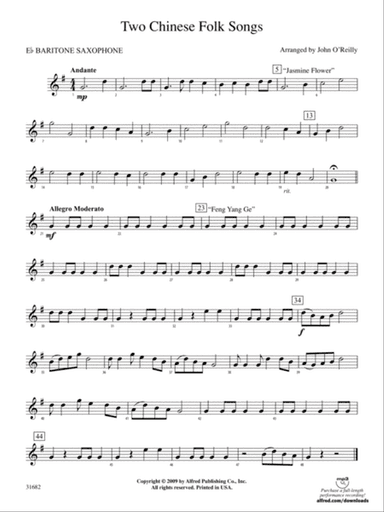 Two Chinese Folk Songs: E-flat Baritone Saxophone