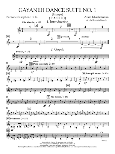 Gayenah Dance Suite No. 1 (Excerpts) (arr. Kenneth Snoeck) - Eb Baritone Sax