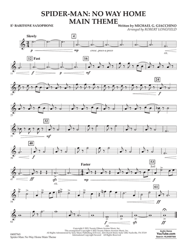 Spider-Man: No Way Home Main Theme (arr. Robert Longfield) - Eb Baritone Saxophone