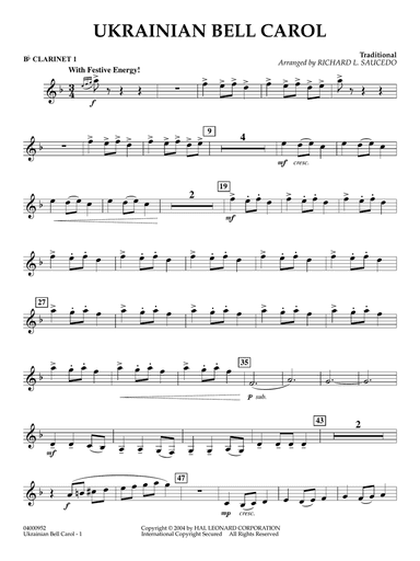 Ukrainian Bell Carol (arr. Richard L. Saucedo) - Bb Clarinet 1