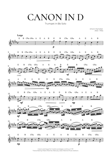 Canon in D (Trumpet Solo) - Johann Pachelbel
