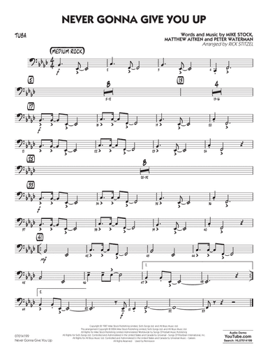 Never Gonna Give You Up (arr. Rick Stitzel) - Tuba