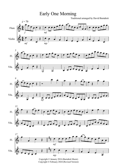 Early One Morning for Flute and Violin Duet