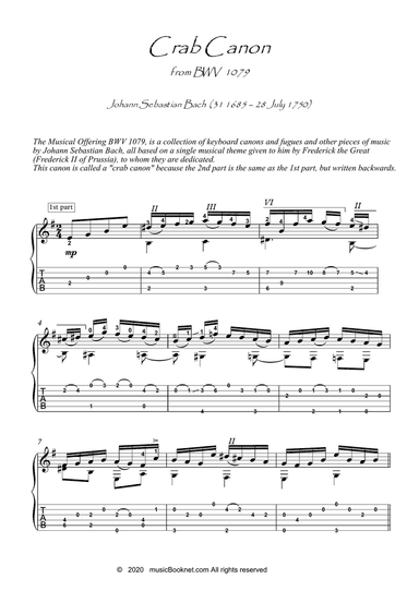 Bach for Guitar Crab Canon BWV 1079 guitar solo