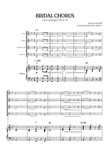 Wagner • Here Comes the Bride (Bridal Chorus) | woodwind quartet & piano accompaniment w/ chords