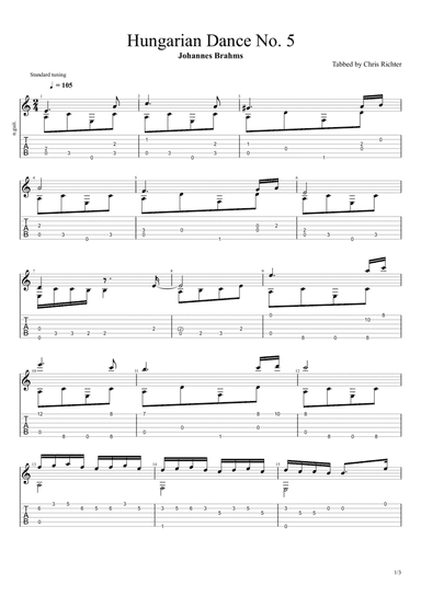 Hungarian Dance No. 5 (Solo Fingerstyle Guitar Tab)