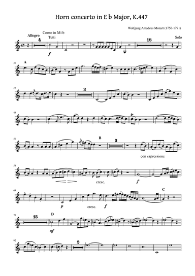 Mozart - Horn Concerto No.3 in E-flat major, K.447 - Original For Concerto Solo