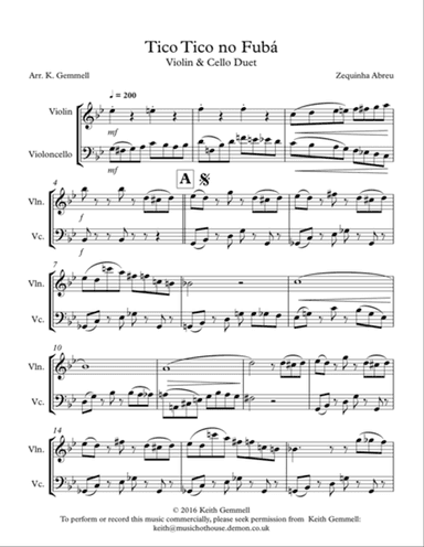 Tico Tico no Fuba: Violin & Cello Duet
