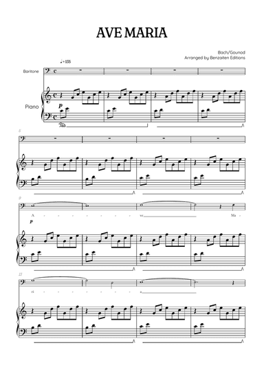 Bach / Gounod Ave Maria in C major • baritone sheet music with piano accompaniment