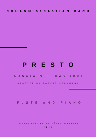 Presto from Sonata No.1, BWV 1001 - Flute and Piano (Full Score and Parts)