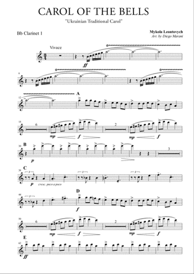Carol Of The Bells for Clarinet Quartet