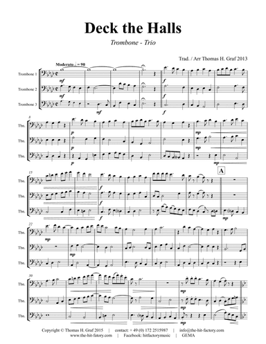 Deck the halls - Christmas Carol Polyphonic - Trombone Trio