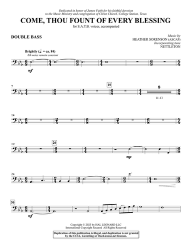 Come, Thou Fount Of Every Blessing - Double Bass