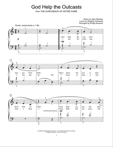 God Help The Outcasts (from The Hunchback Of Notre Dame) (arr. Phillip Keveren)