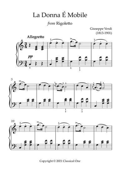 Verdi - La Donna e Mobile(With Note name)