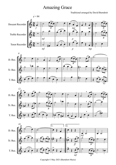 Amazing Grace for Recorder Trio