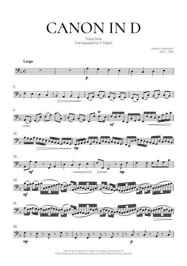 Canon in D (Tuba Solo) - Johann Pachelbel