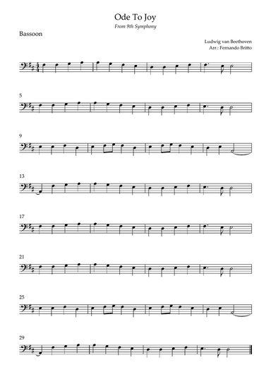 Ode To Joy Theme (from Beethoven's 9th Symphony) for Bassoon Solo