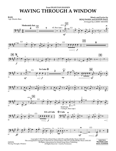 Waving Through a Window (from Dear Evan Hansen) (arr. Larry Moore) - Bass