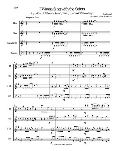 I wanna sing with the saints for wind quartet