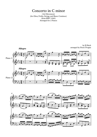 Concerto in C minor for Oboe and Violin (BWV 1060) - 3rd Movt - arranged for 2 pianos