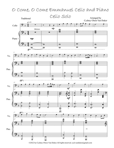 O Come, O Come Emmanuel cello and piano