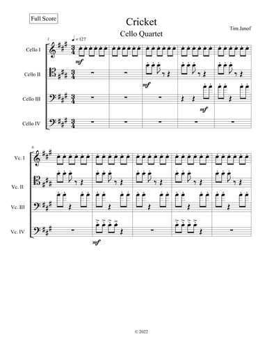 Cricket for Cello Quartet
